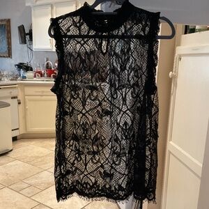Who What Wear Black Sheer Lace Sleeveless Top XL Victorian Style Mock Neck